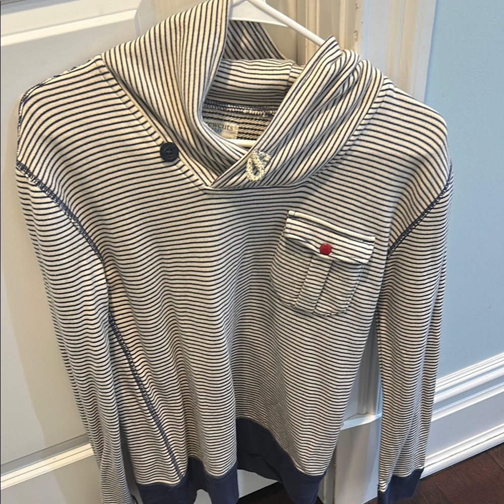 Striped Crewcuts Navy and White Boy’s hooded Sweater with stylish buttons